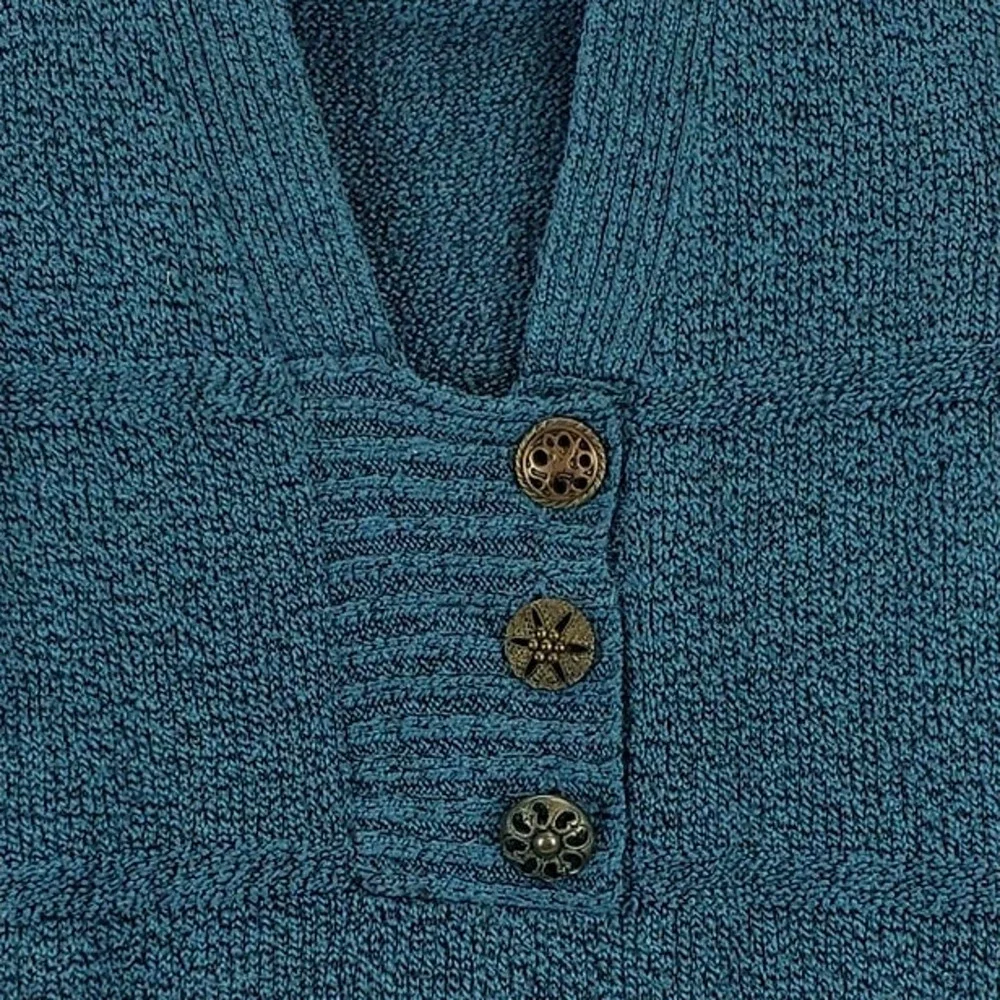 BKE Buckle Teal Cable Knit Sweater Sz M Square V Neck Pullover Casual Cozy Warm